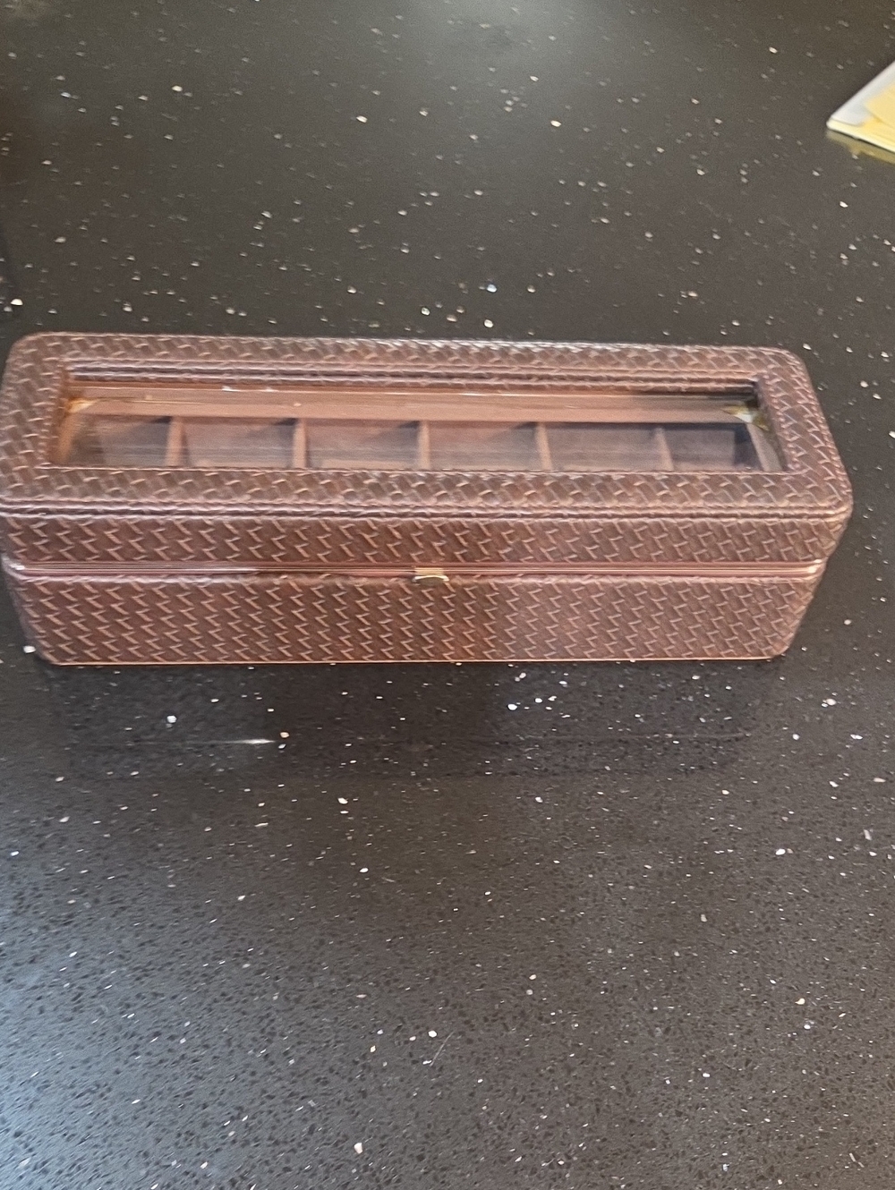 Brown Leather Watch Storage Box with Glass Top
